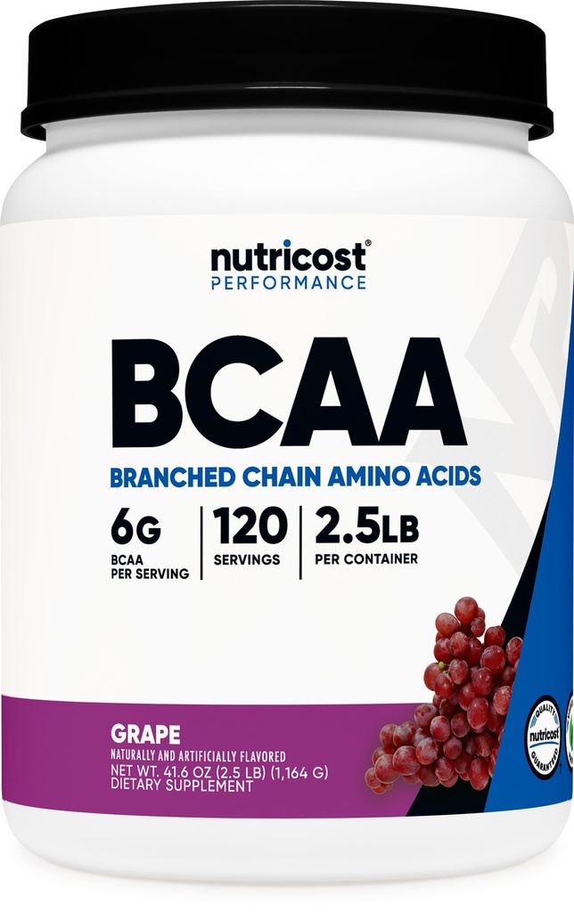 Nutricost BCAA 분말 (Grape, 120 서빙) - 글루텐 무료, 비 GMO, 채식, Optimal 2 : 1 비율