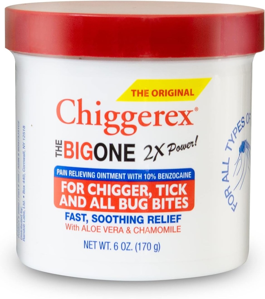 Chiggerex 2X Power First Aid Medicated Ointment for Chiggers, Mosquito Bites, Ticks and Bug Bite Relief with Aloe Vera & Chamomile, 6 온스