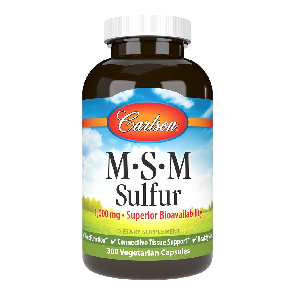 Carlson - M-S-M Sulfur, 1000 mg - 우수한 생체 이용성, 합동 기능, 연결 조직 지원 & 건강한 피부, 300 채식 캡슐