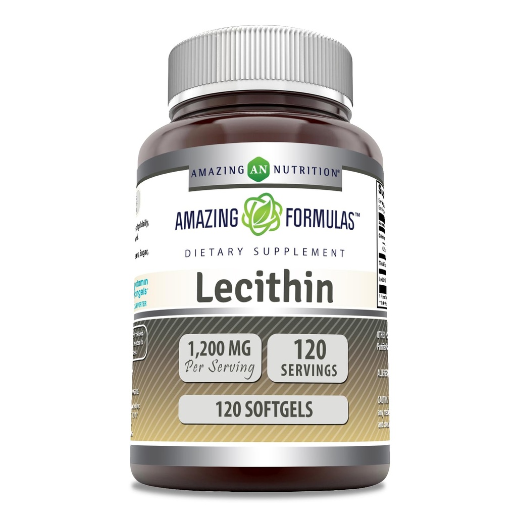 놀라운 수식 Lecithin 1200 mg Softgels 보충 | 높은 효능 | Non-GMO | 글루텐 무료 (1 팩, 120 개)