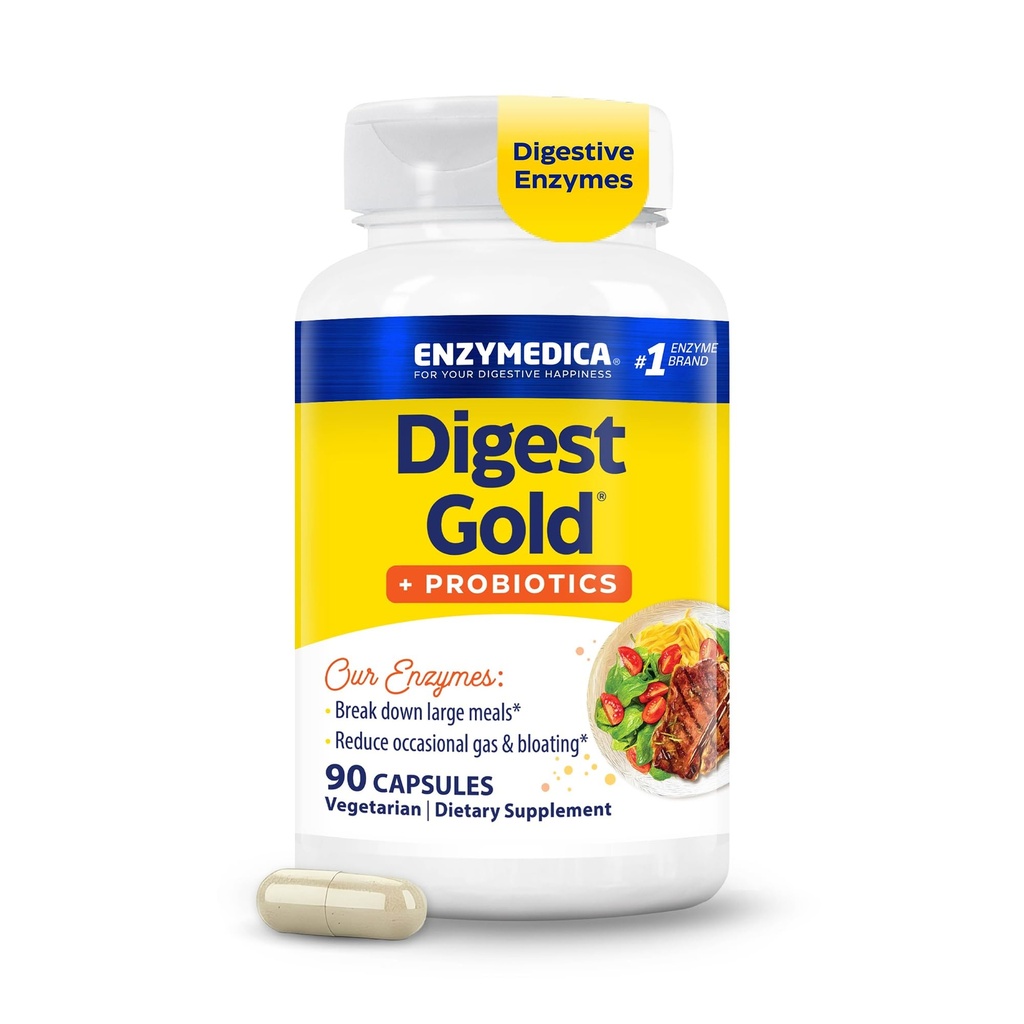 Enzymedica Digest Gold + Probiotics, 2-in-1 Gut Health, Digestive Enzymes & 1 억 활성 Probiotics 문화, 90 카운트 (FFP)