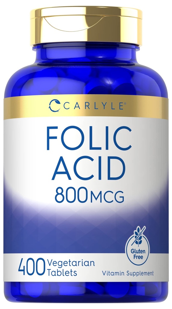 Carlyle Folic Acid 800 Mcg Tablets | 400 개 | 채식주의, 비 GMO, 글루텐 프리