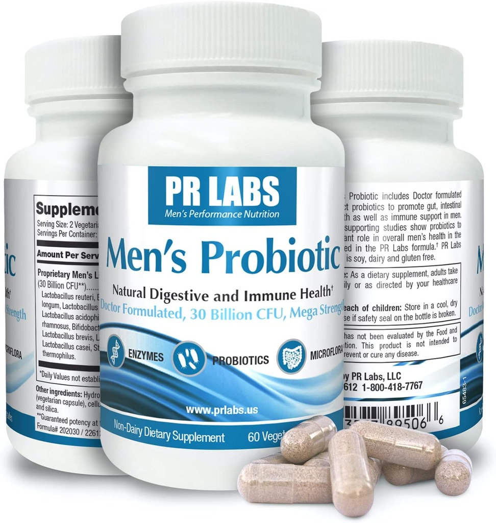 전립선 연구 연구소 남자의 Probiotic - 남성을위한 Digestive Enzyme 보충 Probiotic - Gut 건강 및 면역 지원 촉진 - 1 팩 (60 캡슐)