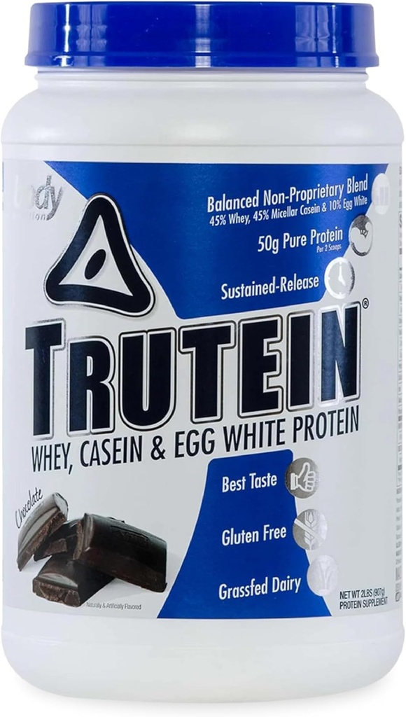몸 영양 Trutein 높은 단백질 분말: 45% Whey, 45% Casein, 10% 계란 백색 단백질 Shake 혼합, 글루텐 자유로운, 낮은 나트륨, 남자 & 여자를 위한 낮은 Carb 단백질 보충교재 분말, 초콜렛, 2lb