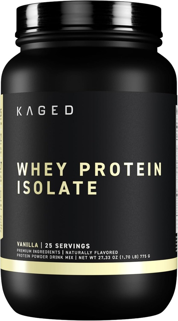 Kaged Whey Protein Isolate Powder | 바닐라 | 100 % Pure Low Lactose Whey | 포스트 운동 회복 음료 | 지원 근육 건물 | 남성용 보충제 | 25 인분