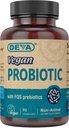FOS Prebiotics 보충교재를 가진 DEVA Vegan Probiotic - 남자 & 여자를 위한 서빙 당 100 MG를 가진 2억 CFU - 비 건조한 글루텐 자유로운 - 자연적으로 선반 안정 - 90의 캡슐