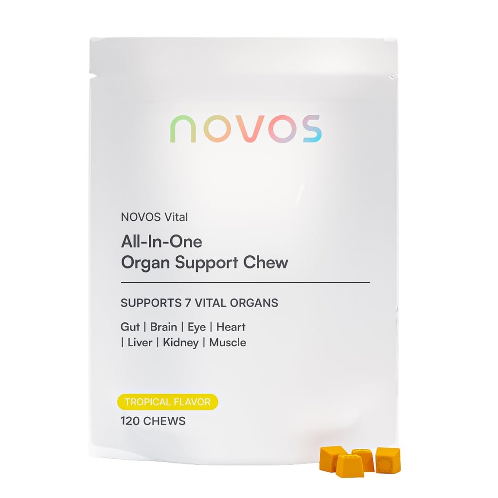 Novos Vital Nutritional Supplement Chews for Organ Liver, Brain, Eyes, Heart, Gut Support - Nattokinase, Lutein, Inulin, Rutin, Tropical flavor (120 카운트)