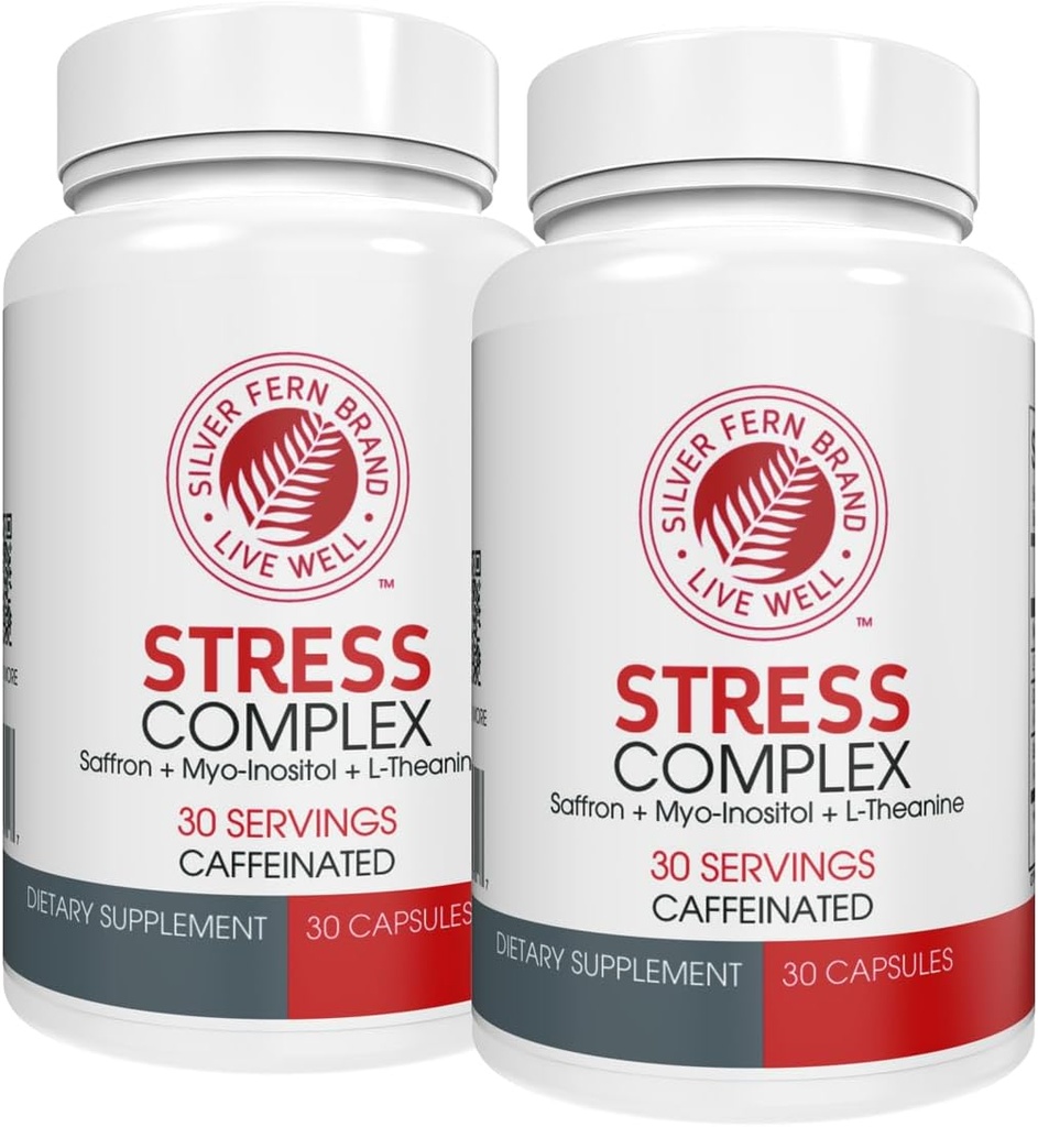 Silver Fern Stress Complex Supplement - Caffeine - Sleep, Worry, Mood & More - Saffron Supplements, L-Theanine Supplement 및 Myo-inositol - 자연적 스트레스 완화 보충 (팩 o 2)
