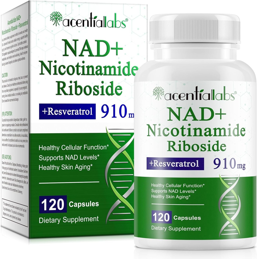 NAD 보충교재, NAD Nicotinamide Riboside Resveratrol 910mg의 건강한 세포질 기능을 위한 높은 순수성 NAD 보충교재, 지원 NAD 수준 건강한 피부 노후화 규정식 보충교재 120의 캡슐
