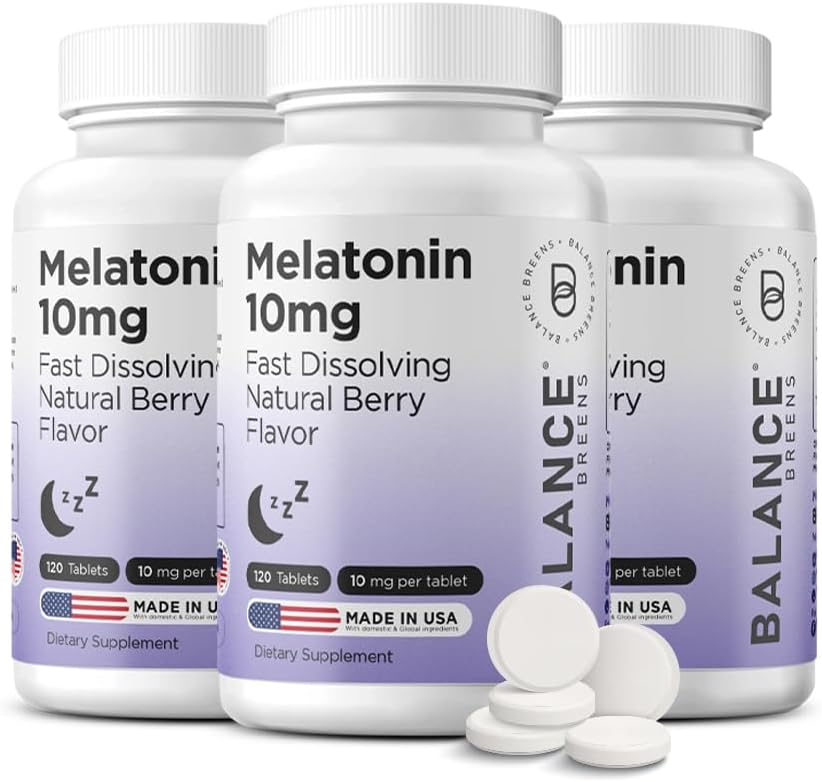 Balancebreens Melatonin 10mg 빠른 용해, 120 정제 - 편안한 밤을위한 자연 수면 보조, 휴식과 평온을위한 약물 무료 지원