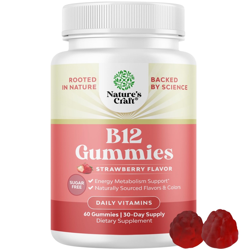 성인을위한 비타민 B12 Gummies - 설탕 무료 비타민 B12 1000 mcg 에너지 및 계류 지원 면역 및 Nerves 건강 - Kosher Non-GMO & Gluten 여성 및 남성을위한 무료 보충 - 60 카운트