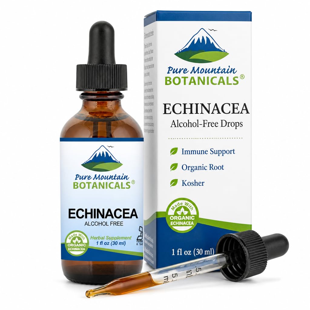 순수한 산 식물 액체 Echinacea 드롭 - Kosher Tincture 알코올 무료 추출물 - 500mg 유기 Echinacea -1oz 병