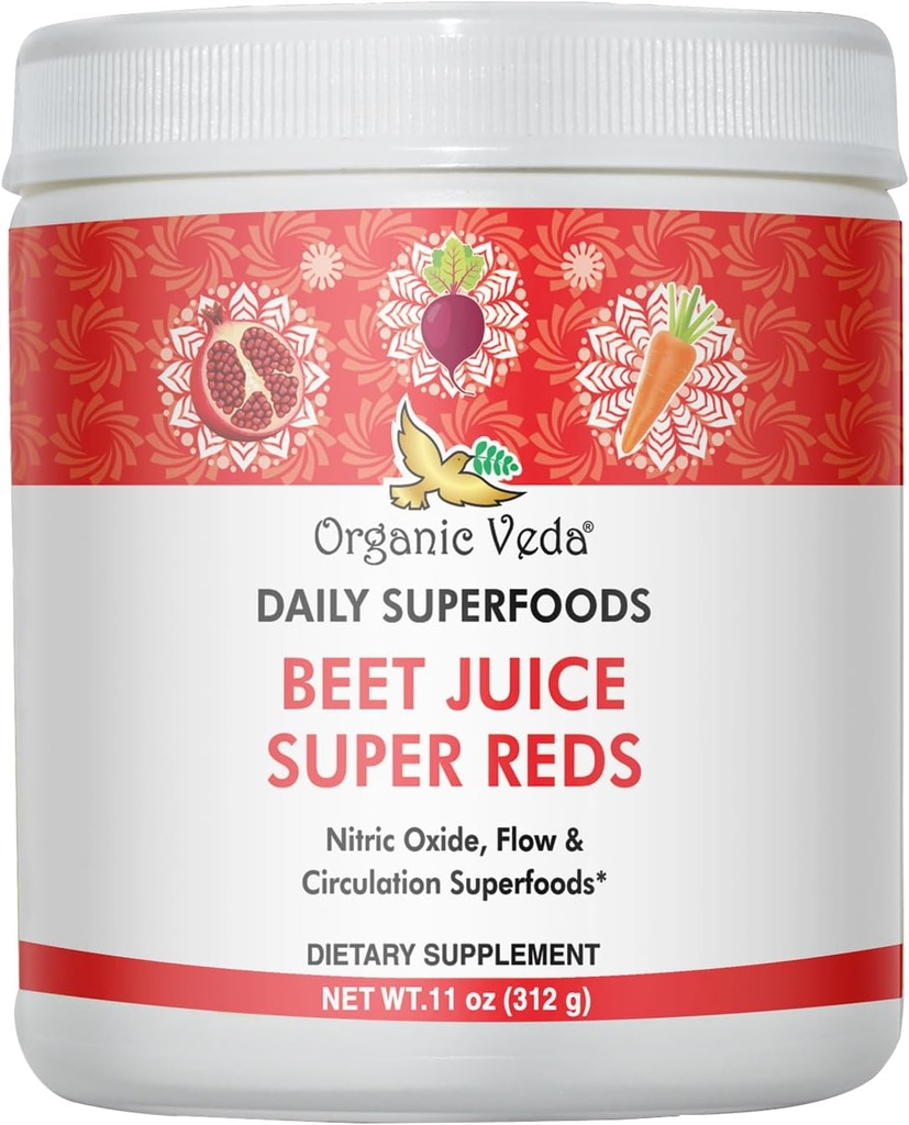 Superfood Red와 유기 Veda Beet 뿌리 분말 주스 보충 - Nitric 산화물을 가진 사탕 주스 분말은 순환, 에너지, 내구시간 및 stamina - Vegan, Non-GMO - 11 oz를 지원합니다