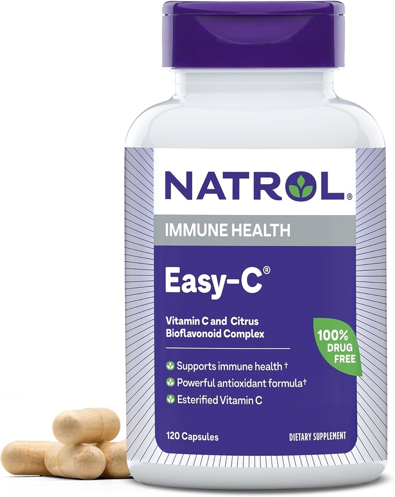 Natrol 쉬운 C 면역성 건강, 규정식 보충교재, 비타민 C와 Bioflavonoids, Veggie 캡슐, 500 mg, 120 조사를 가진 면역성 건강을 지원합니다