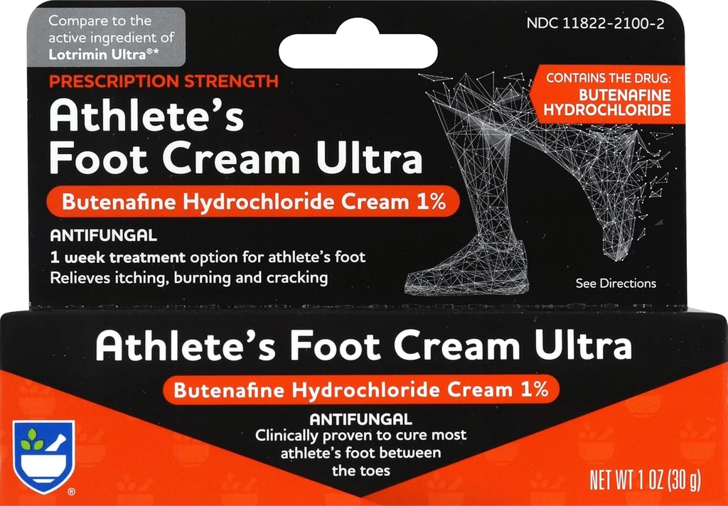 Rite Aid 처방 힘 발 배려 Butenafine 크림 - 1개 oz, 항진균성 크림, Jock Itch 처리, 대우 Athlete의 발 크림 여분 힘