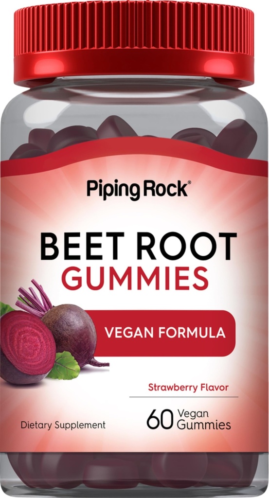 Piping Rock Beet Root Gummies | 60 Count | 남성과 여성용| Nitric Oxide Supplement | 비타민 C와 블랙퍼 | Strawberry flavor | Vegan, Non-GMO, 글루텐 프리