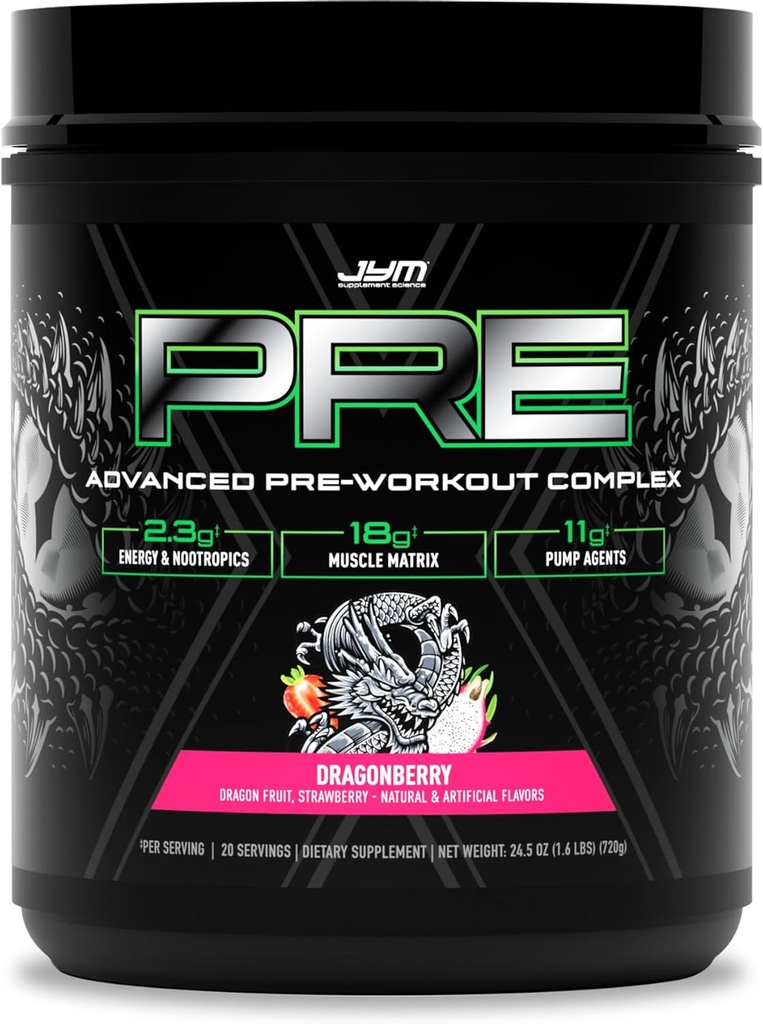 JYM 보충교재 과학 전 JYM X Dragonberry 진보된 전 운동 분말 대규모 펌프, Citrulline 질산염, Dynamine, NO3T betaine, BCAA의 Nootropics, 크레아틴, 베타 알라닌, 20의 서빙