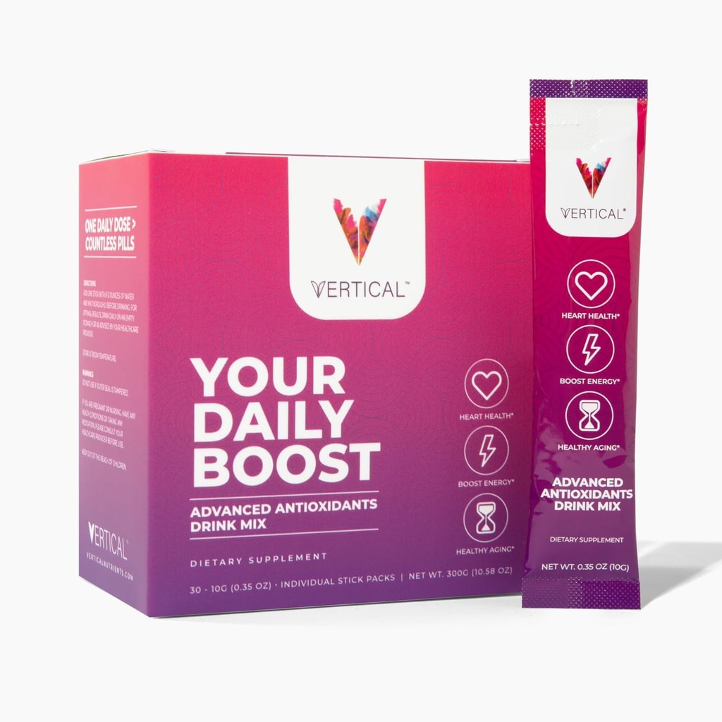 VERTICAL 니트로 산화물 분말 스틱 - 향상된 에너지, 초점 및 일일 웰빙을위한 보충 - L-Arginine, CoQ10, Alpha Lipoic Acid, 30 단일 서빙 스틱