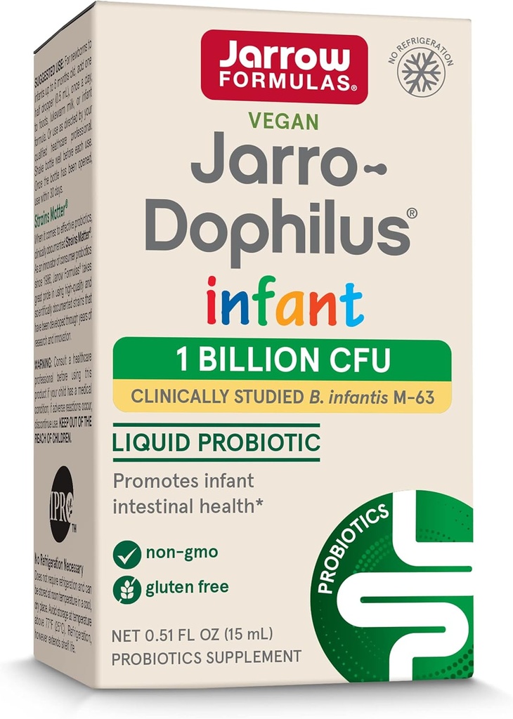 Jarrow Formulas® Jarro-Dophilus® Infant Liquid Probiotic, Dietary Supplement, 유아를 위한 Intestinal 건강 지원, 서빙 당 1억 CFU, 0.51 fl oz, 30 일 공급