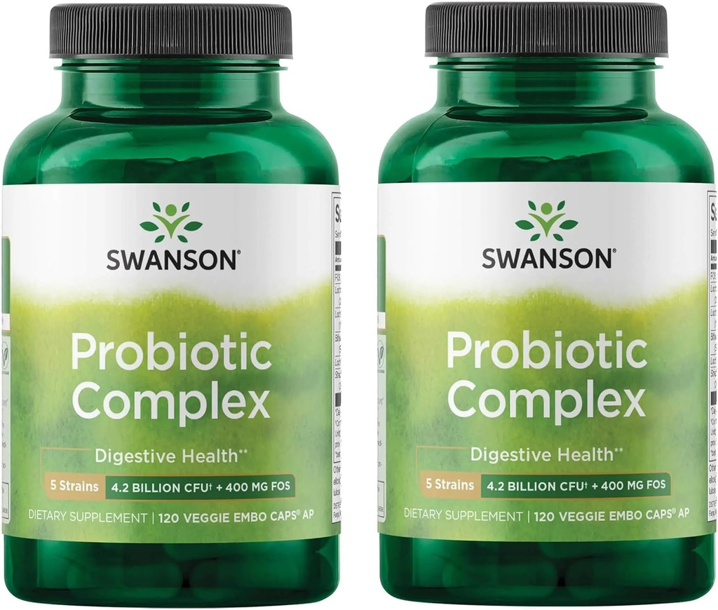Swanson Probiotic Complex 4.2 억 CFU 5 스트레인 소화 건강 지방 대사 Satiety Prebiotic FOS Complex 보충 120 Veggie DRcaps (2 팩)