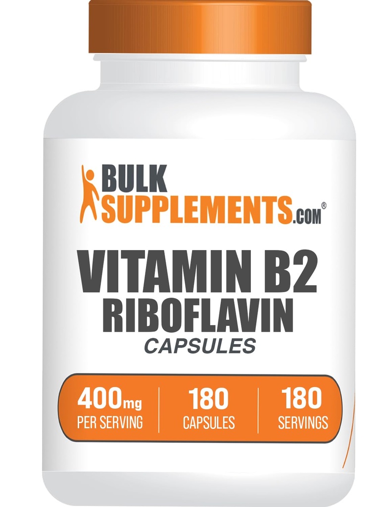 BulkSupplements.com Riboflavin 캡슐 - 비타민 B2 400 mg, Riboflavin 400mg - 에센셜 B 비타민, 글루텐 무료, 서빙 당 1 캡슐, 180 캡슐 (팩 1)