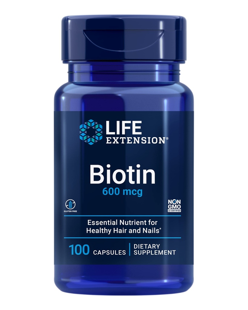 생활 연장 Biotin 600 mcg 비타민 B7는 아름다운 머리, 못 & 저쪽을 위한 보충교재를 지원합니다 – 글루텐 자유로운, 비 GMO - 100개의 캡슐