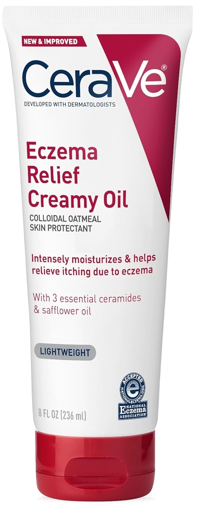CeraVe Eczema 기복 크림 바디 오일, 콜라겐 Oatmeal & Safflower 기름을 가진 Eczema Calming 크림 건조한 피부 & Itchy 피부 기복, 스테로이드 무료 & Paraben, 8 Ounce