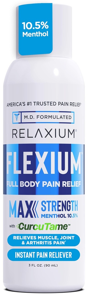 통증을 위한 Relaxium Flexium 즉시 살포, 10.5% Menthol & CurcuTame를 가진 최대 힘은, 근육, 합동 및 관절염 진통, 3개의 FL oz를 지원합니다. (90 ml)