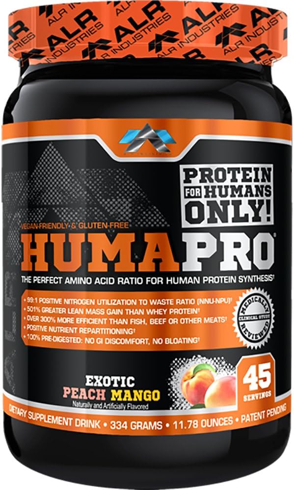 Humapro | 인간을 위한 아미노산 단백질 모체 | Lean 근육을 위한 99% 이용 | Vegan, Gluten Free | 334g / 45 인분 (Exotic Peach Mango)
