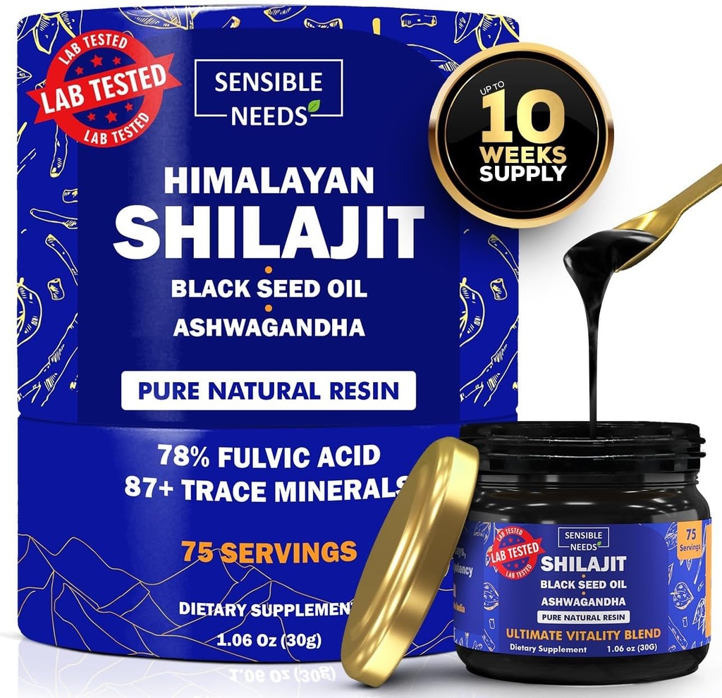 순수한 Himalayan Shilajit 유기 수지 보충교재, 까만씨 기름 & Ashwagandha, 에너지, 면제, 78% Fulvic 산, 87+를 가진 남자 & 여자를 위한 Shilajit 추적 무기물, 400mg
