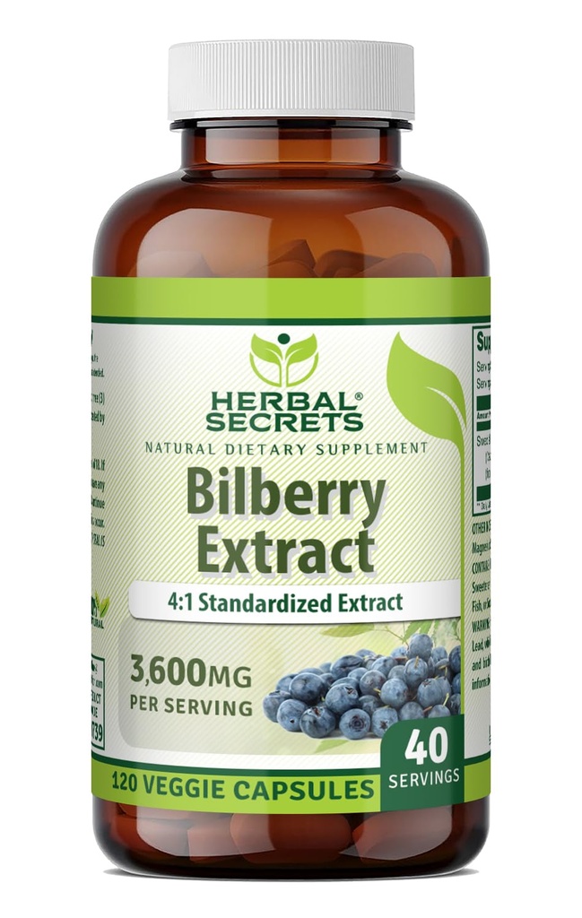허브 시크릿 빌베리 추출물 300 Mg | 4:1 추출물 (3600 mg Equivalent) | Veggie 캡슐 | Non-GMO | 글루텐 프리 | 미국에서 제작 (120 Count)