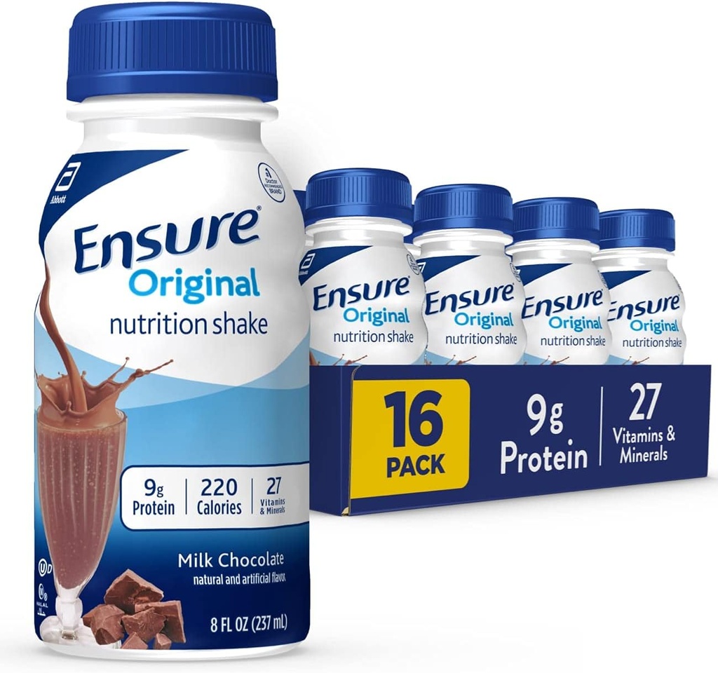 오리지널 밀크 초콜릿 영양 쉐이크 | 작은 식사 교체 쉐이크 | 드링크 준비 | 9g Protein, 27 Vitamins and Minerals | 8 fl oz - 16 Pack