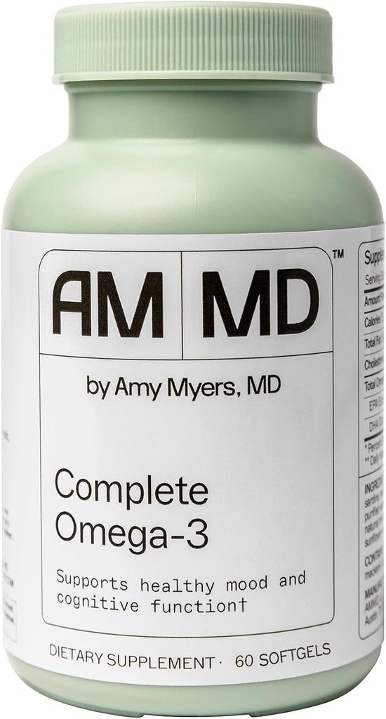 Amy Myers MD Complete Omega-3 Softgels - 심혈관 & 면역 체계 지원을 위한 물고기 기름 보충교재 - Non-GMO, Non-Dairy & Non-Soy - 60 Softgels (60의 서빙)