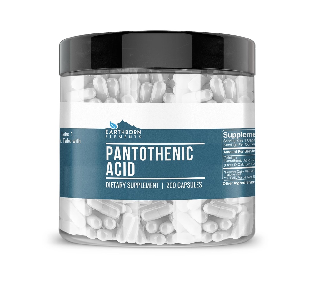 Earthborn 성분 Pantothenic 산 200의 캡슐, 순수한 & Undiluted, 첨가물 없음