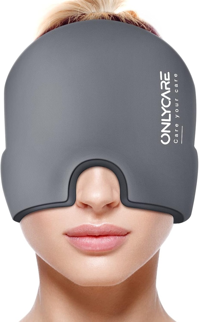 ONLYCARE 편두통 구호 모자,Soothing 편두통 가면,Upgraded 무취 젤 얼음 머리 포장, 뜨겁고 찬 치료, FSA 또는 HSA 긴장과 긴장을 위한 Eligible 두통 얼음 팩 (회색)