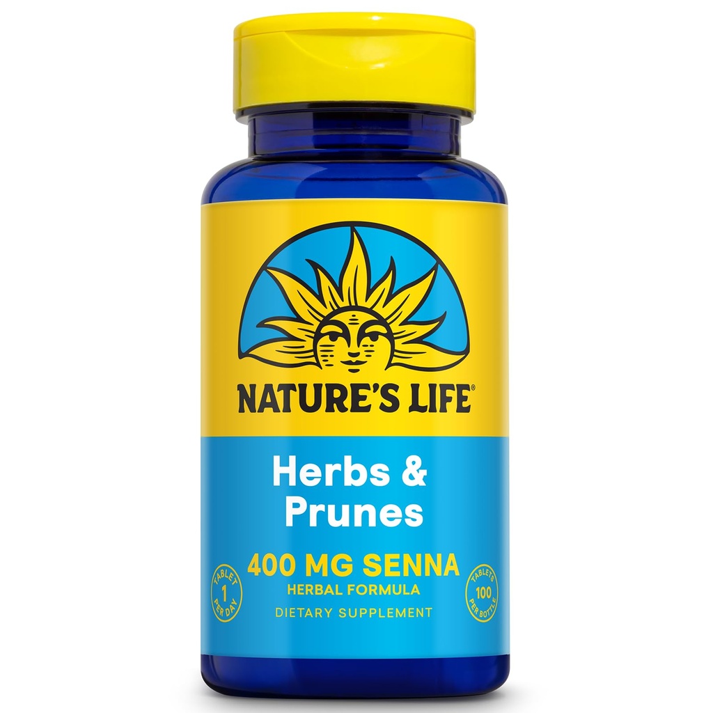 Nature's Life Herbs & Prunes | 건강한 소화 지원을위한 400mg Senna & Herbal Blend | Non-GMO | 100 탭, 100 서비스.