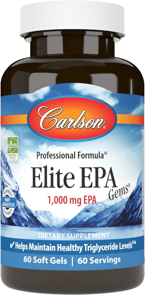Carlson - Elite EPA Gems, 1000 mg EPA Fish Oil, Wild-Caught, Norwegian Fish Oil Supplement, Sustainably Sourced, 도움은 건강한 Triglyceride 수준을 유지, 60 Softgels