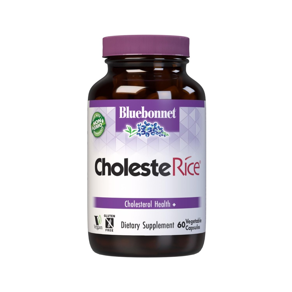 Bluebonnet 영양 CholesteRice 야채 캡슐, 빨간 효모 밥, 식물 스테롤, Pantethine, CoQ10, Policosanol, 채식주의자, 채식주의자, 비 GMO, 글루텐, 우유 무료, SOY-FREE, 60 야채 캡슐