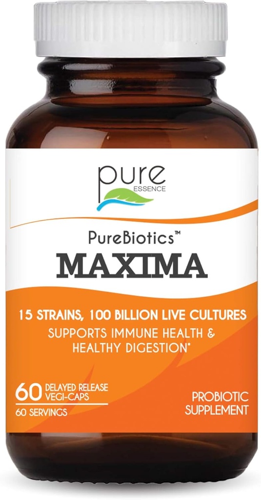 PURE ESSENCE LABS Maxima Probiotics 100 억 CFU - 더 나은 소화를위한 남성 및 여성 Probiotic 보충 - 면역 지원 및 소화 건강을위한 15 Strains (60 캡슐)
