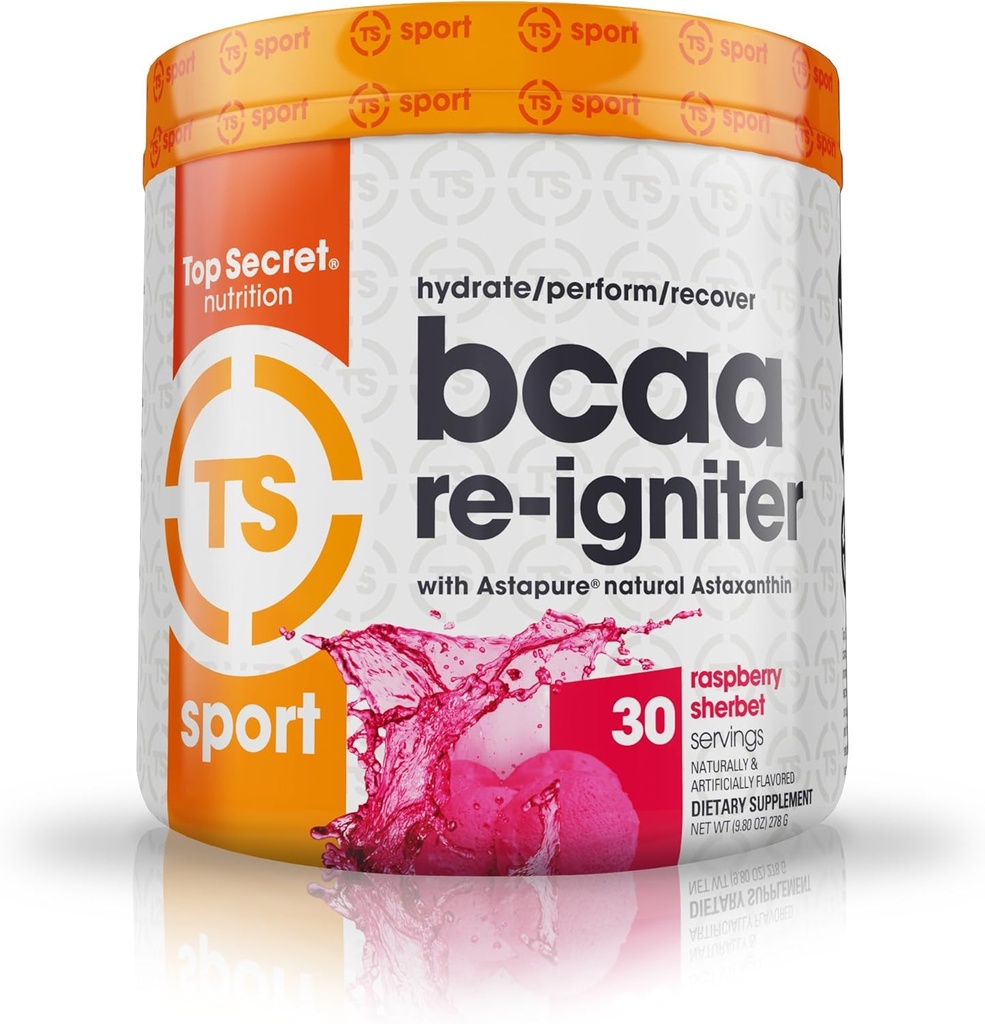 최고 비밀 영양 BCAA Re-Igniter Vegan 아미노산 보충 아스타나틴과 Electrolyte, 코코넛 물, 9.80 oz (30 인분), 라즈베리 Sherbet와 함께 하이드 록시 혼합