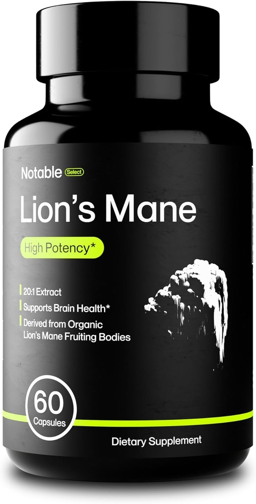 주목할만한 선택 Lion's Mane Mushroom Supplement | 20:1 Extract | 프리미엄 인증 | 유기농 | 실험실 테스트 | 순수 성분 (1 병 / 1 개월 공급)
