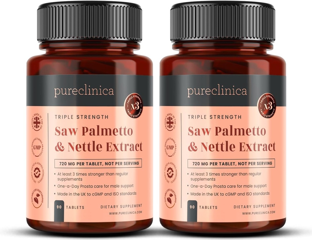 2-Pack Triple Strength Saw Palmetto & Nettle Root – 180 Tablets | 160mg의 4149mg Saw Palmetto Extract (85-95% Fatty Acid), 30mg Nettle Root, 649mg 칼슘 | 6 개월 공급 | 전립선 지원