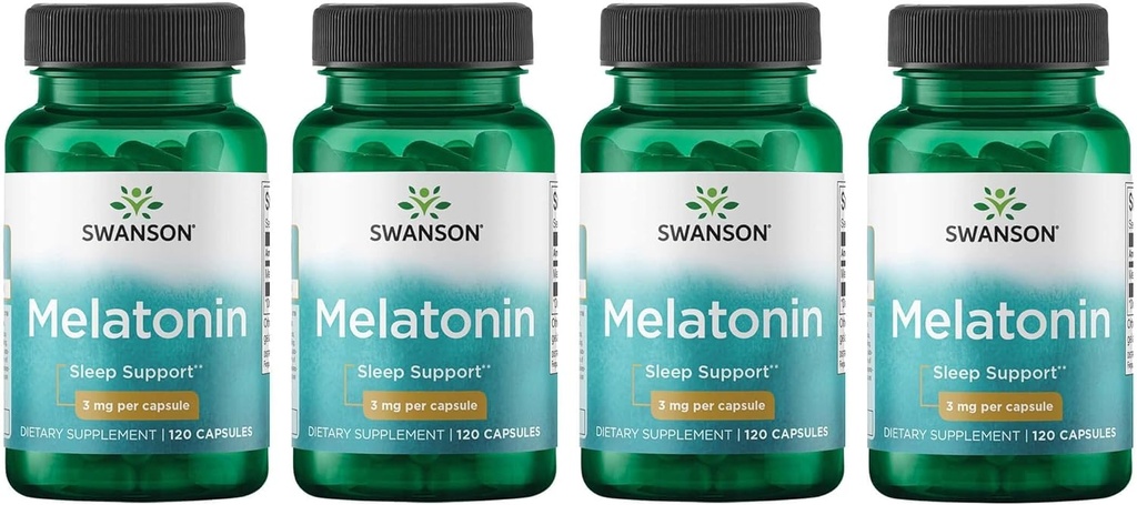 Swanson Melatonin - 초본 보충 - 수면과 휴식 - (120 캡슐, 3mg 각) 4 팩