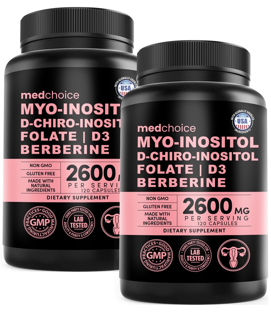 여성을위한 14-in-1 Inositol 보충 및 호르몬 지원 - 40 : 1 Myo-inositol & D-Chiro Inositol Ovarian 지원 캡슐 Folate, 비타민 D 및 B12 (120 개) (팩 2)