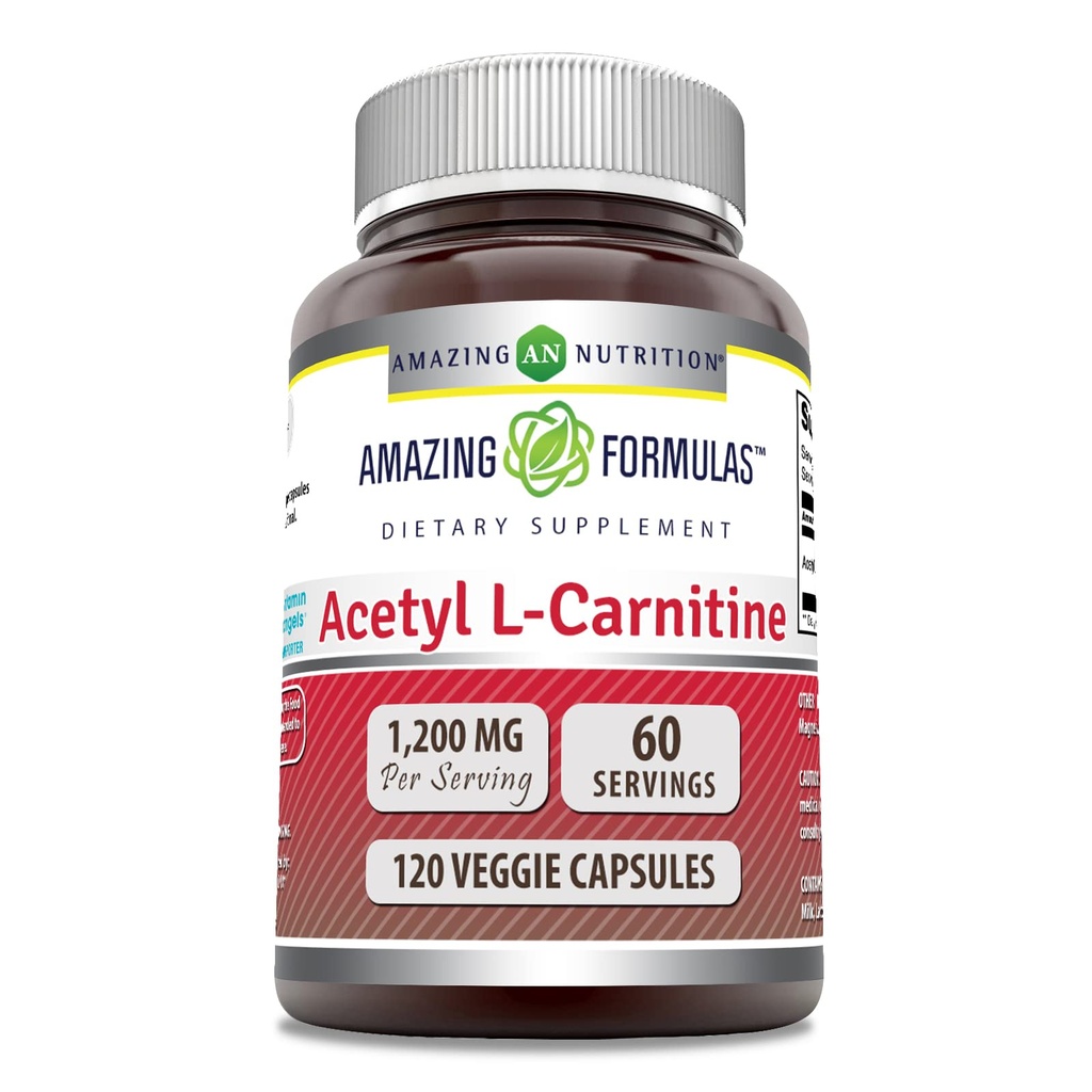 Acetyl L-Carnitine 보충 | 1200 Mg | 120 Veggie 캡슐 | Non-GMO | 글루텐 프리 | 미국