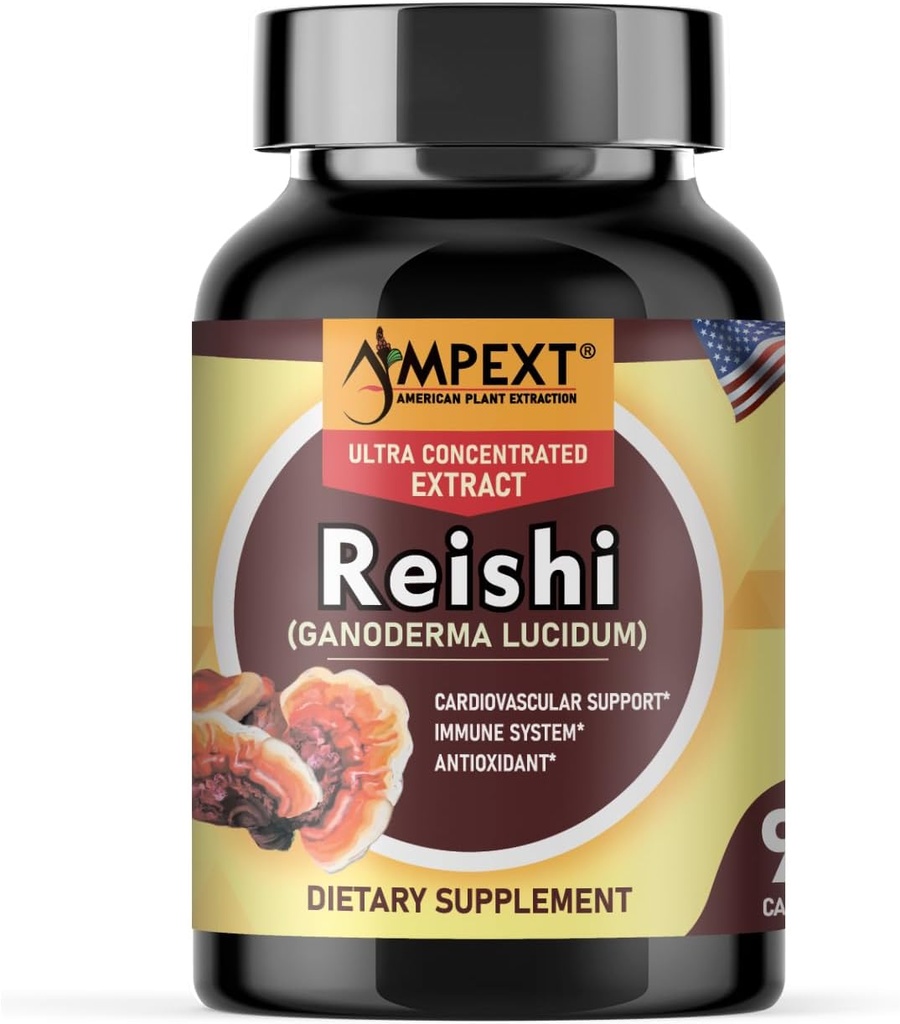 Reishi 버섯 추출물 - 프리미엄 품질, 과일 보디, 산화 방지제, Pmonotes Longevity, 면역 부스터, 에너지 및 활력, 피로 제거, 90 Veg 모자.