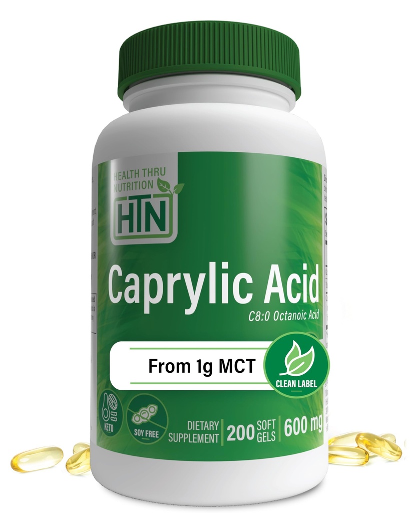 건강 목 영양 Caprylic 산 600mg 200 Softgels | 순수 1g MCT 오일의 C8 Octanoic 산 | Non-GMO & Soy Free | 건강한 소화 및 감염 건강 지원 | Keto Friendly