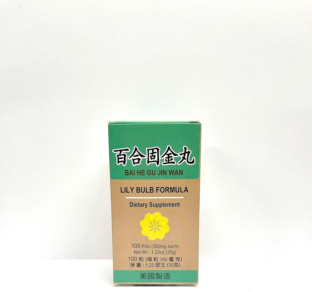 Lao Wei Lily 전구 공식 - Bai He Gu Jin Wan 초본 보충 도움은 미국에서 만든 Phlegm 100 알약 350mg/each를 가진 건강한 호흡 체계 그리고 기침을 유지합니다