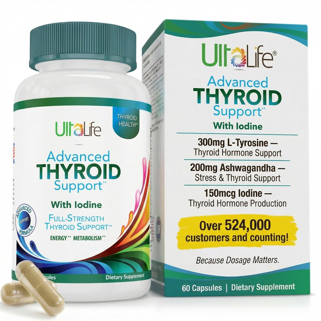 Iodine Ashwagandha 비타민 B12 아연과 셀레늄을 가진 매일 Thyroid Boost 고급 공식 및 에너지 대사와 초점 60 캡슐