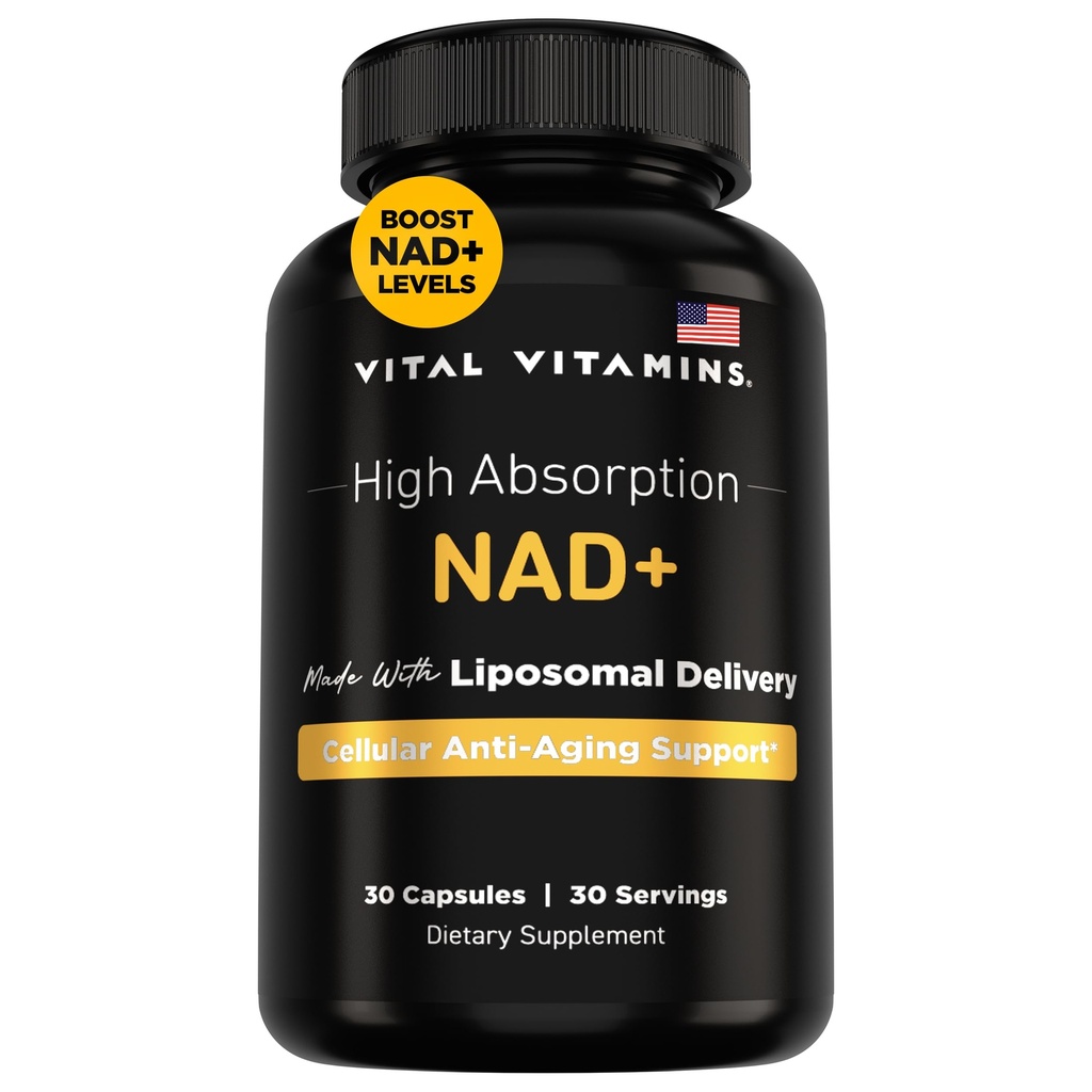 Vital Vitamins NAD 보충교재 - NAD+ (Nicotinamide Adenine Dinucleotide) 남자 & 여자를 위한 - Liposomal 납품으로 만드는 - 세포질 노화 방지 지원, 에너지, 초점 - 30 일 공급